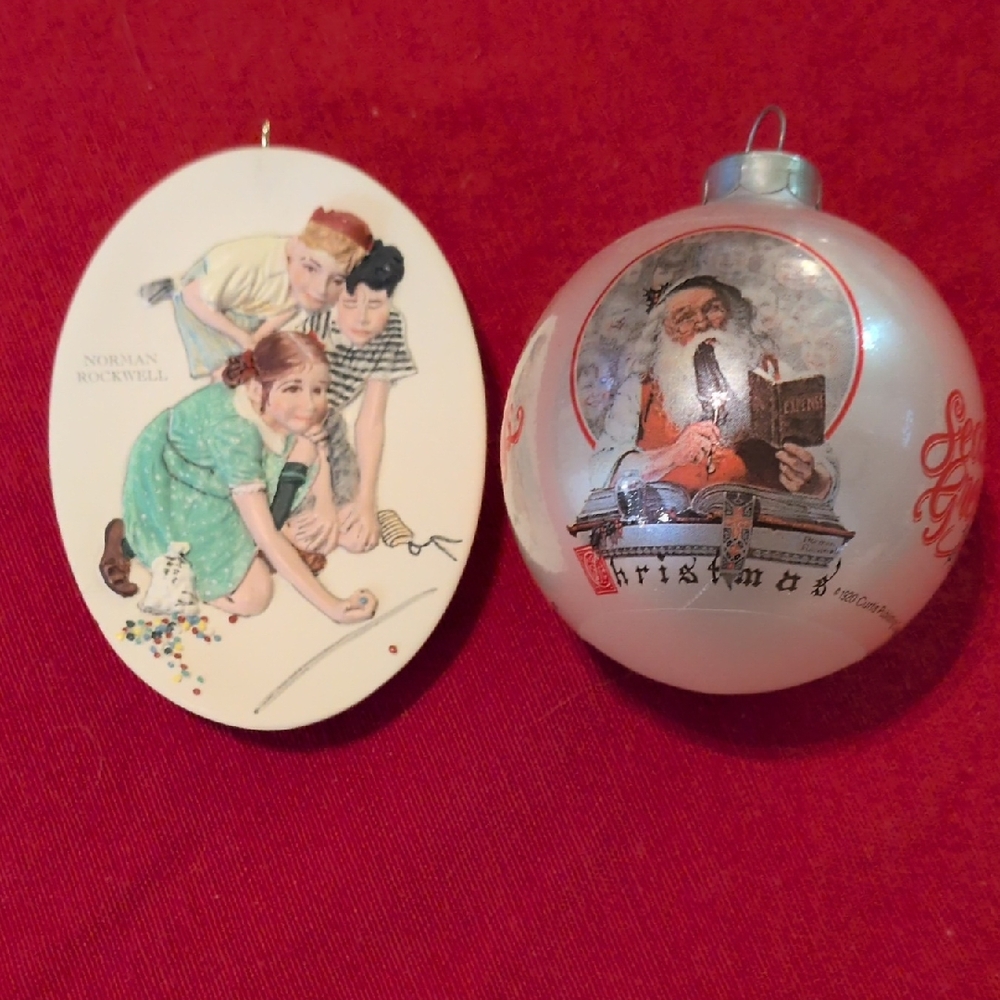 Norman Rockwell Holiday Ornament Set - Cream and Red